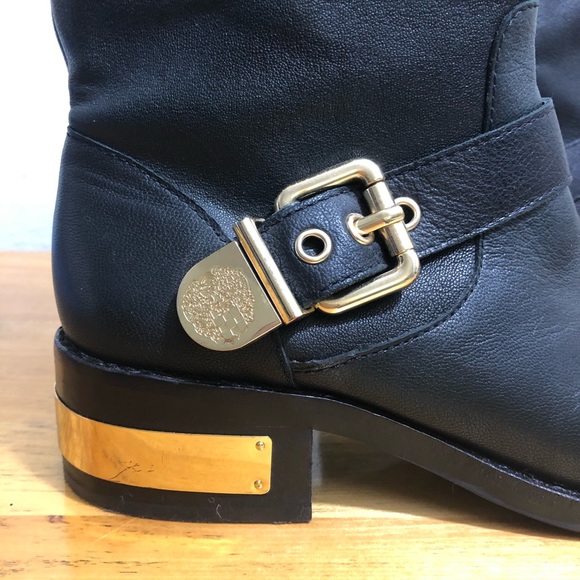 Vince Canute Black Leather Moto Boots Buckles Sz 8 - Picture 5 of 16